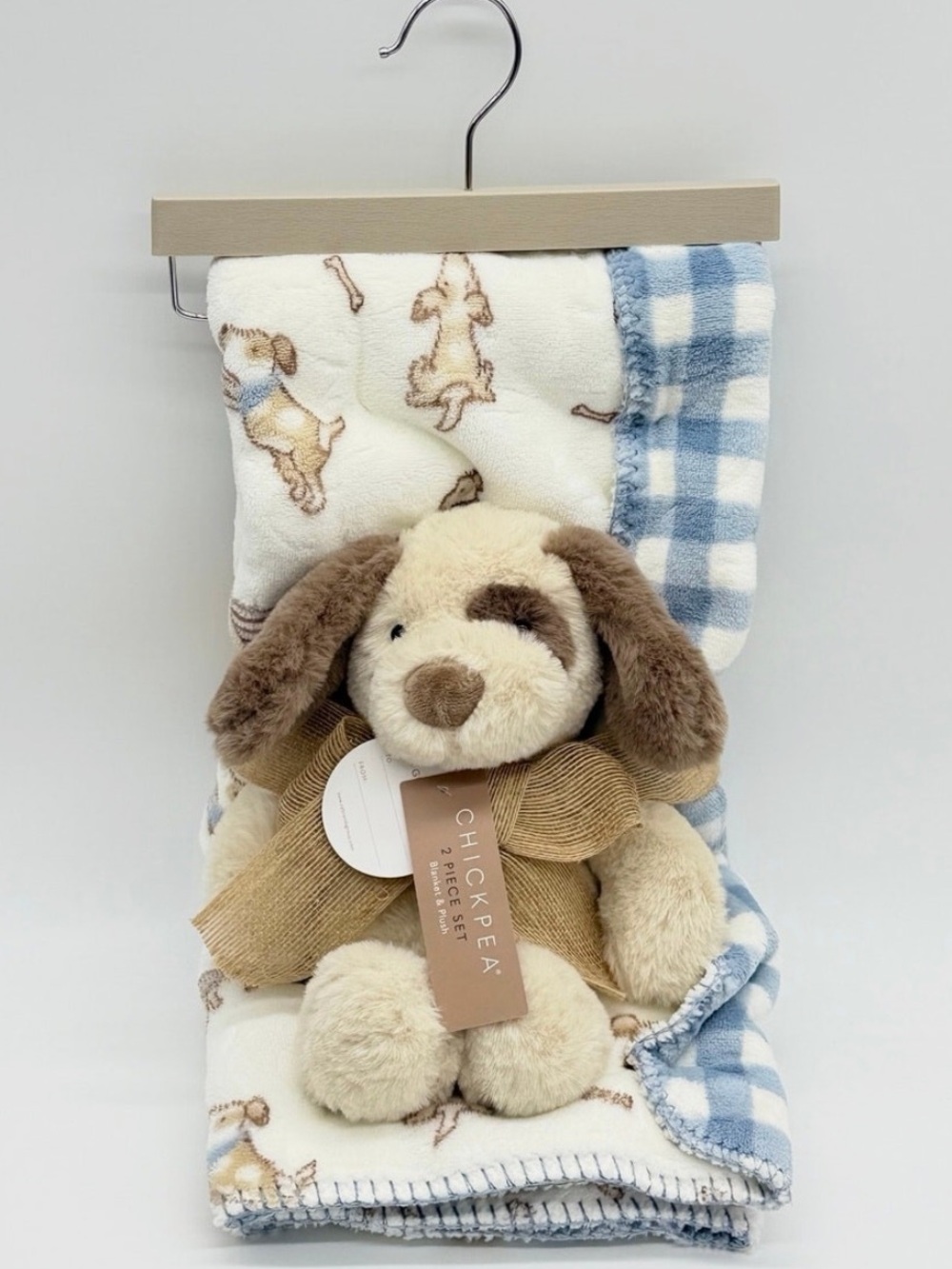 Brand New Chickpea 2 Pc Plaid Puppy Dog Blanket & Plush Toy